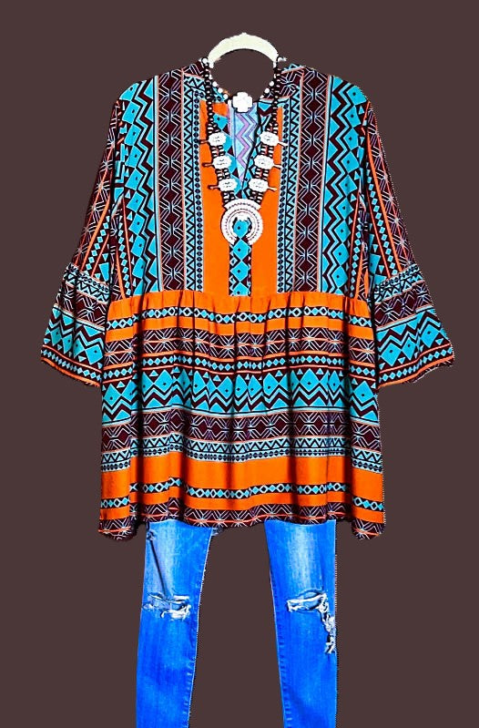 SANTA FE WONDERFUL BROWN & TURQUOISE TUNIC
