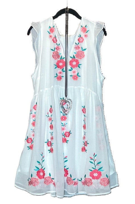 PRETTY EMBROIDERED FLORAL DRESS IN IVORY ----------SALE