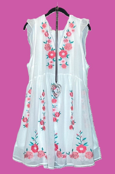 PRETTY EMBROIDERED FLORAL DRESS IN IVORY ----------SALE