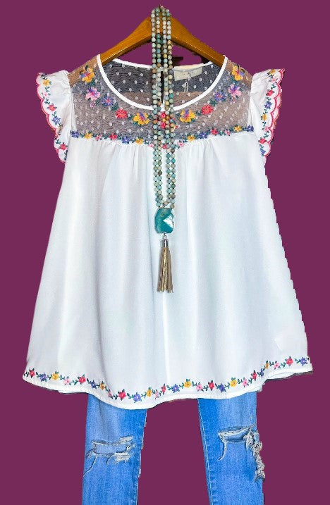 Lovely New Day Lace Embroidered Blouse in Ivory---------Sale