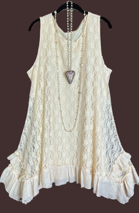 BELIEVE IN THIS LOVE LACE DRESS TUNIC IN BEIGE