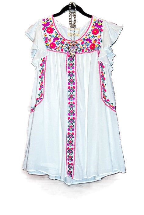 FOREVER MY LOVE PRETTY EMBROIDERED FLORAL DRESS IN IVORY