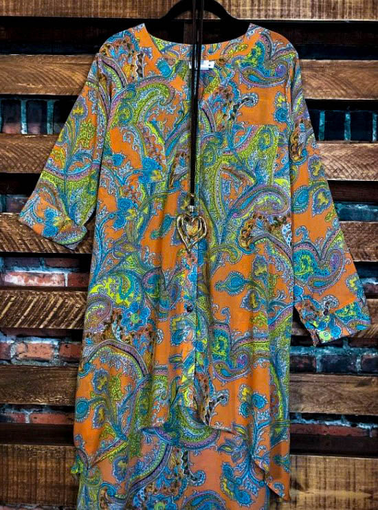 Bring You Joy Paisley Long Shirt Dress in Multi-Color