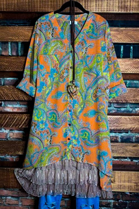 Bring You Joy Paisley Long Shirt Dress in Multi-Color