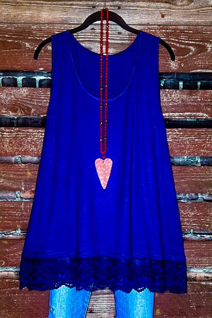 SWEETER THAN HONEY ROYAL BLUE LACE SLIP DRESS EXTENDER TOP