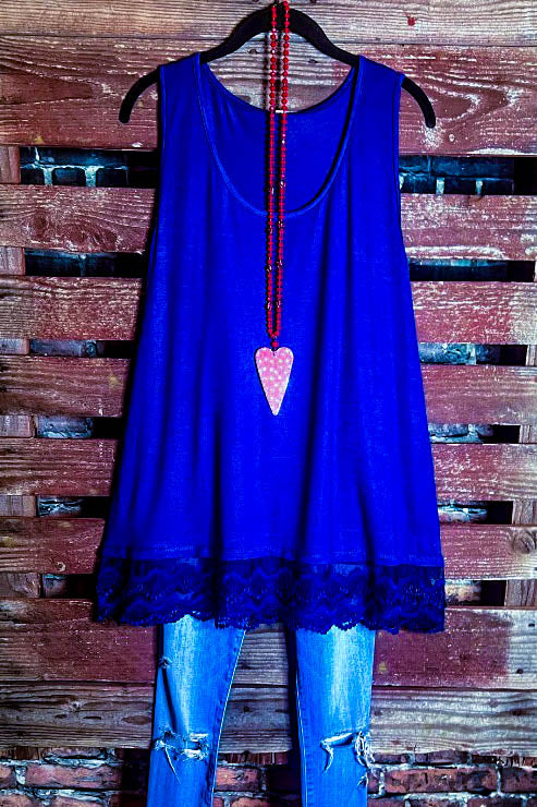 SWEETER THAN HONEY ROYAL BLUE LACE SLIP DRESS EXTENDER TOP