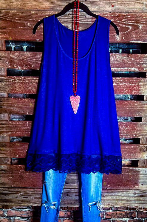 SWEETER THAN HONEY ROYAL BLUE LACE SLIP DRESS EXTENDER TOP