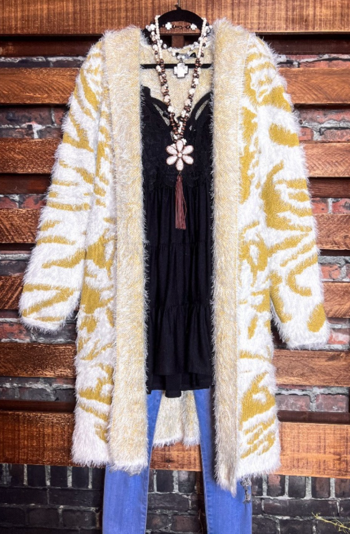 FABULOUS & COMFY SOFT SWEATER CARDIGAN MUSTARD MULTI -----SALE