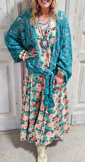 Piece of My Heart Turquoise Boho Crochet Jacket Throwover