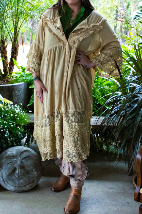 Abbey 100% Cotton Vintage Inspired Jacket Duster in Natural Beige