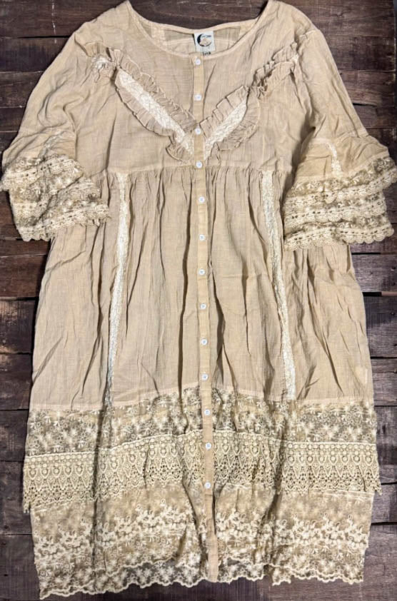 Abbey 100% Cotton Vintage Inspired Jacket Duster in Natural Beige