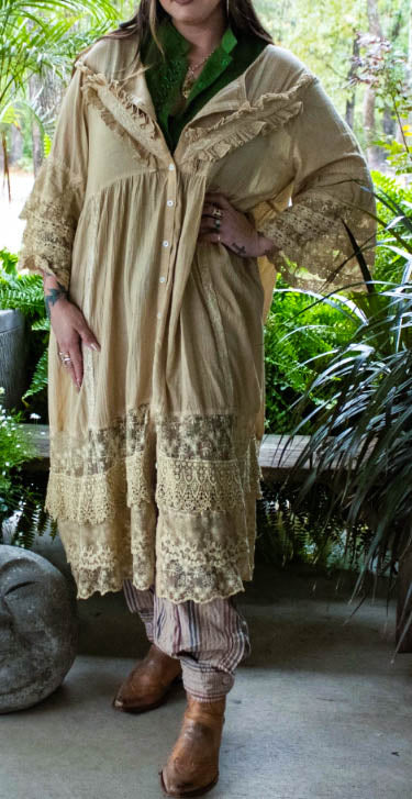 Abbey 100% Cotton Vintage Inspired Jacket Duster in Natural Beige