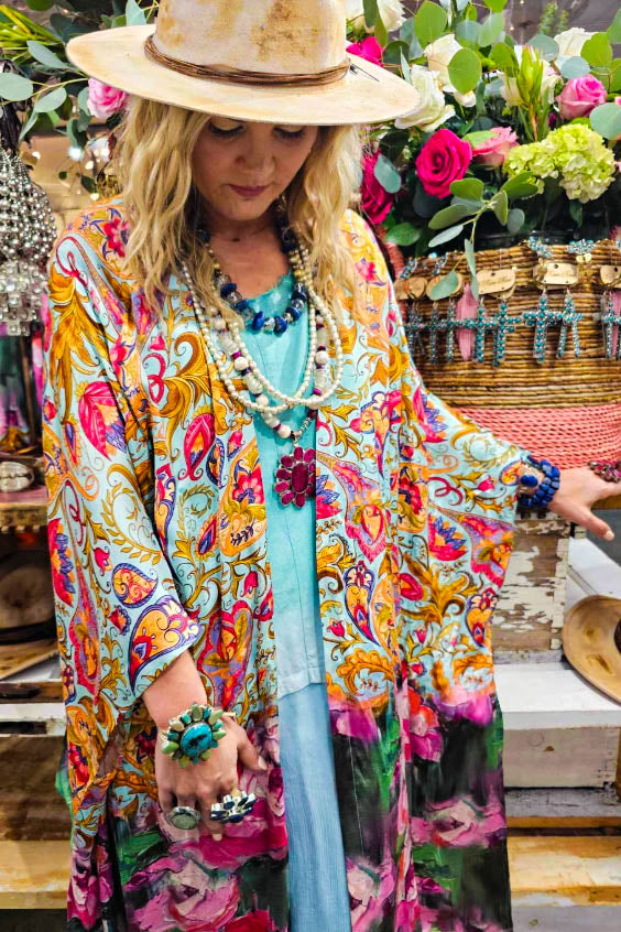 Colorful Gardens Kimono Throwover