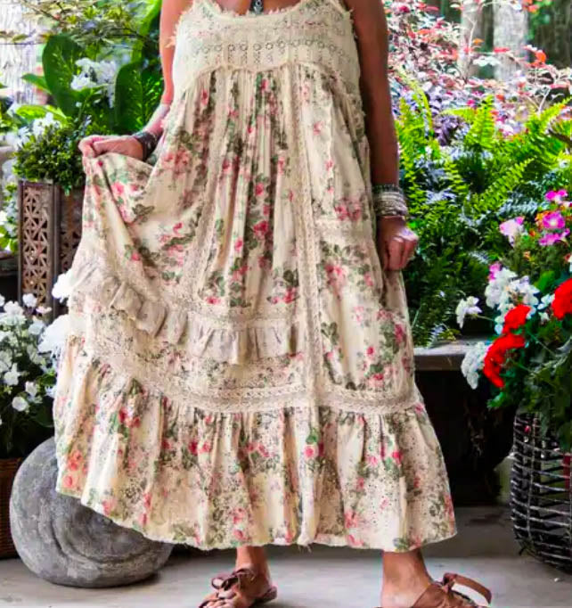 Delightful Gardens Maxi Dress -100% Cotton - Made in USA