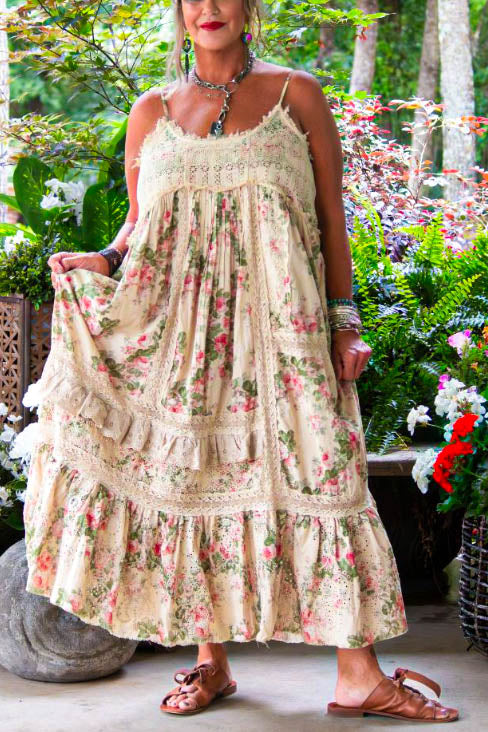 Delightful Gardens Maxi Dress -100% Cotton - Made in USA