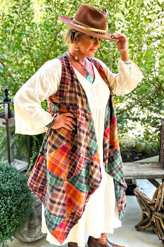 Patchwork Rustic Canyon Plaid Vest - 100% Cotton - Made in USA