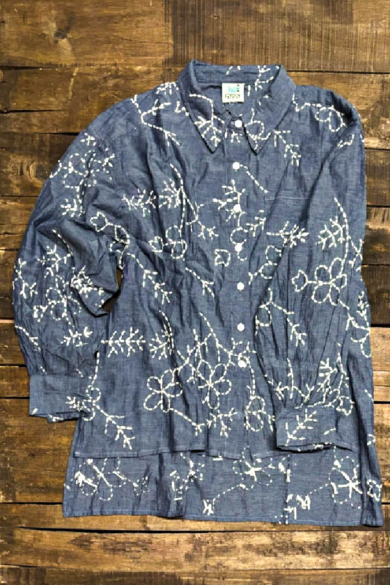 Moon Bay Floral Soft Denim Embroidered Shirt 100% Cotton - Made in USA