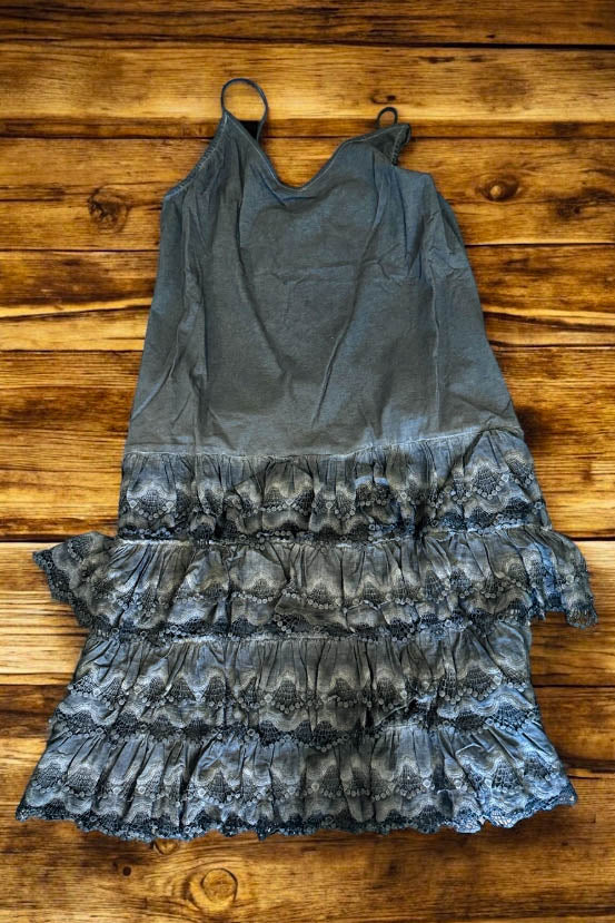 Lacey Layers Maxi Dress - Cotton Linen Blend - Black