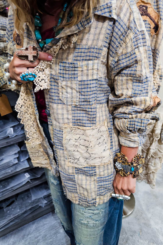 Good to Be Here Crochet & Plaid Patchwork Jacket -100% Cotton