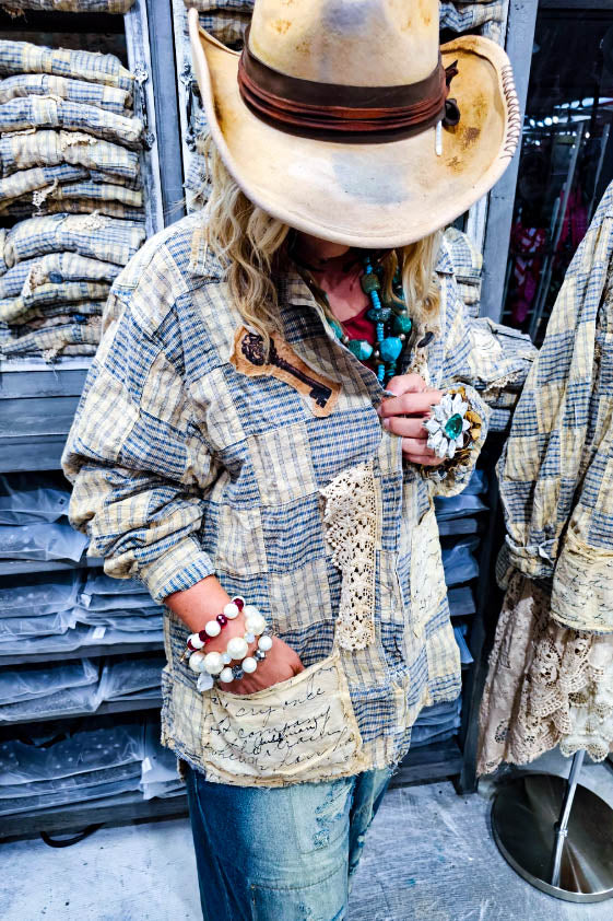 Good to Be Here Crochet & Plaid Patchwork Jacket -100% Cotton