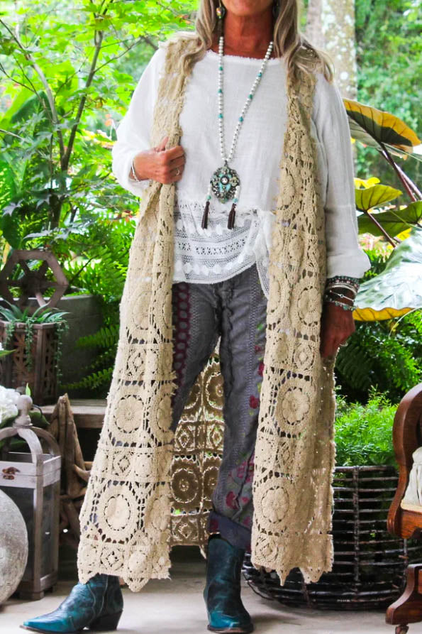 Crochet Forever Timeless Maxi Vest Duster - 100% Cotton - Made in USA