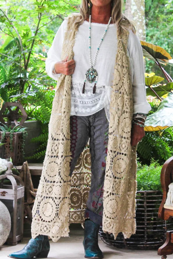 Crochet Forever Timeless Maxi Vest Duster - 100% Cotton - Made in USA