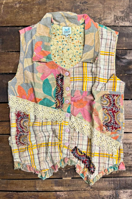 Patchwork Vintage Crochet Vest 100% Cotton - Made in USA