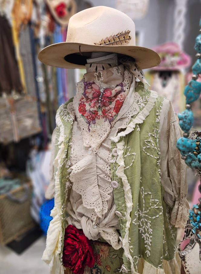 Always in My Dreams Green Embroidery Ruffle Vest