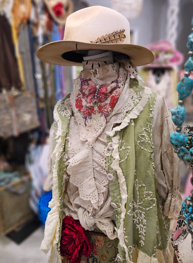 Always in My Dreams Green Embroidery Ruffle Vest