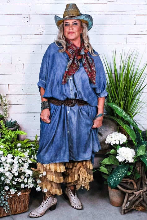 Blue Skies Ahead Chambray 100% Cotton Dress Long Tunic Oversized