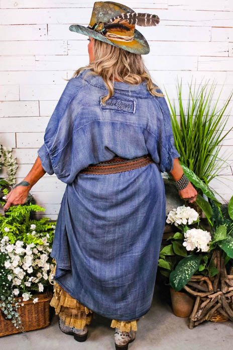 Blue Skies Ahead Chambray 100% Cotton Dress Long Tunic Oversized