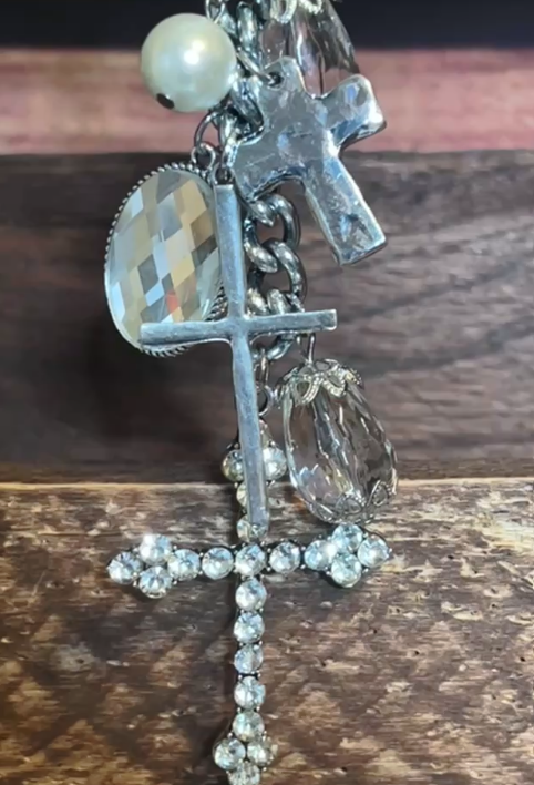 You Decorated My Life Fab Pearl & Rhinestone Cross Necklace