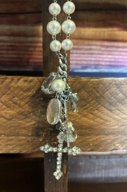 You Decorated My Life Fab Pearl & Rhinestone Cross Necklace