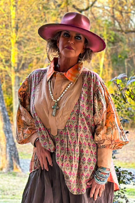 Harvest English Garden Apricot & Multi-Color Tunic - 100% Cotton