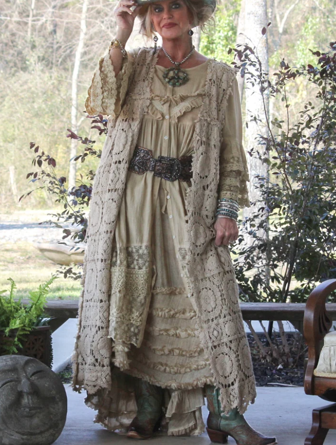 Forever Timeless Crochet Maxi Vest Duster - 100% Cotton - Made in USA