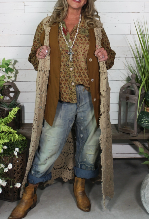 Forever Timeless Crochet Maxi Vest Duster - 100% Cotton - Made in USA