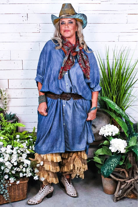 Blue Skies Ahead Chambray 100% Cotton Dress Long Tunic Oversized