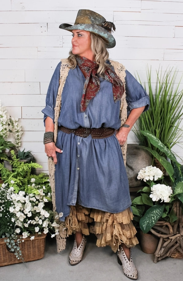 Prairie Sky Dress Chambray 100% Cotton Dress Long Tunic Oversized