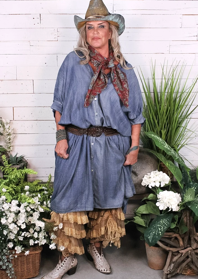 Prairie Sky Dress Chambray 100% Cotton Dress Long Tunic Oversized