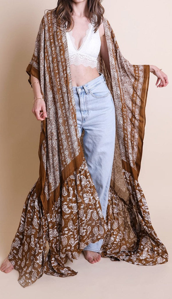 Le Bohemian Heart & Soul Oversized Maxi Kimono in Brown