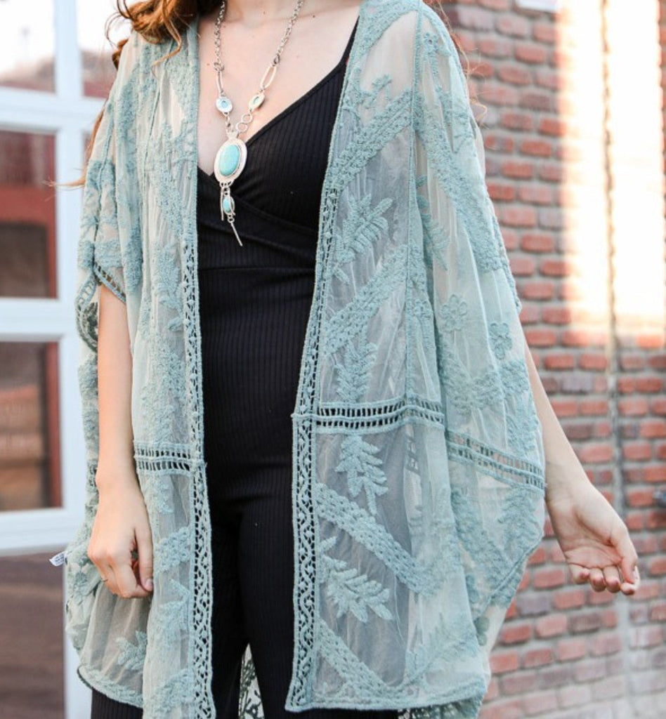 YOU'RE MY DREAM LACE SAGE OVERSIZED DUSTER KIMONO