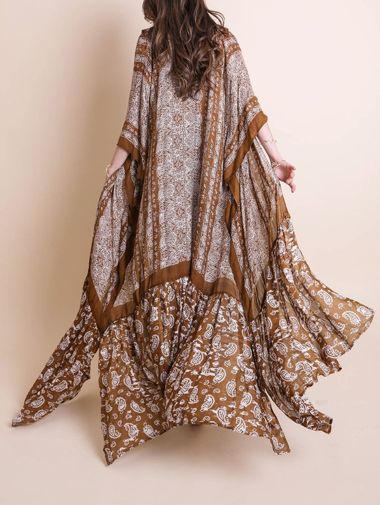 Le Bohemian Heart & Soul Oversized Maxi Kimono in Brown