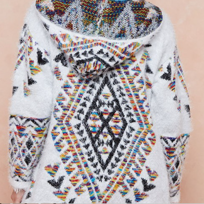 WESTERN MOON COZY SWEATER CARDIGAN IN IVORY &  MULTI-COLOR
