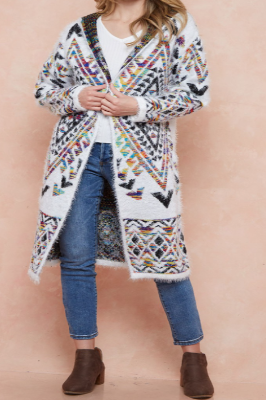 WESTERN MOON COZY SWEATER CARDIGAN IN IVORY &  MULTI-COLOR -------SALE