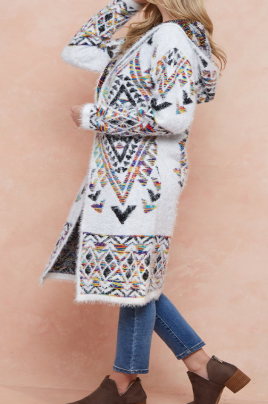 WESTERN MOON COZY SWEATER CARDIGAN IN IVORY &  MULTI-COLOR