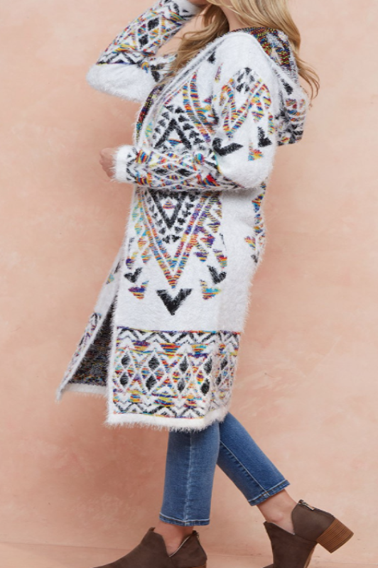 WESTERN MOON COZY SWEATER CARDIGAN IN IVORY &  MULTI-COLOR -------SALE