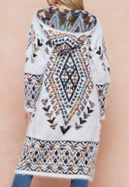 WESTERN MOON COZY SWEATER CARDIGAN IN IVORY &  MULTI-COLOR