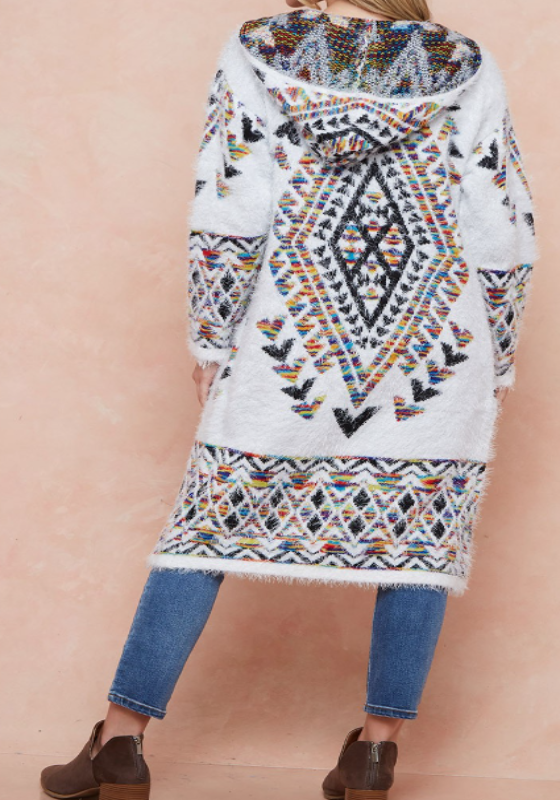 WESTERN MOON COZY SWEATER CARDIGAN IN IVORY &  MULTI-COLOR
