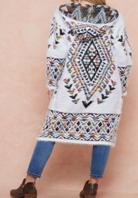 WESTERN MOON COZY SWEATER CARDIGAN IN IVORY &  MULTI-COLOR -------SALE