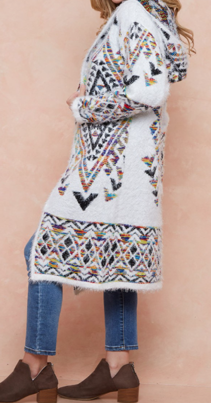 WESTERN MOON COZY SWEATER CARDIGAN IN IVORY &  MULTI-COLOR